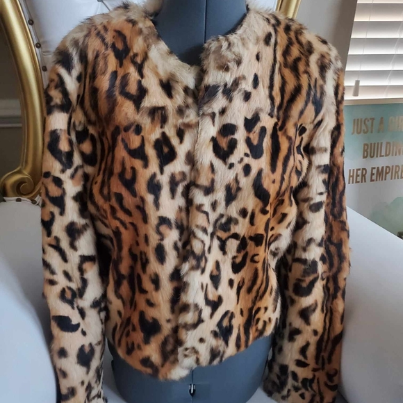Leopard Print Cheetah Print Faux Fur Jacket Size M - Picture 2 of 5